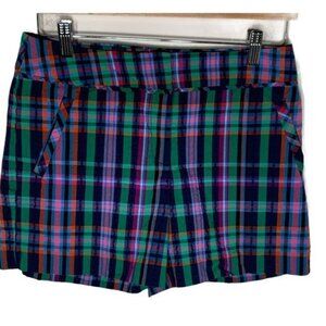 Anne Klein Plaid Chino Shorts Size 4 Navy Pink Preppy Summer Casual